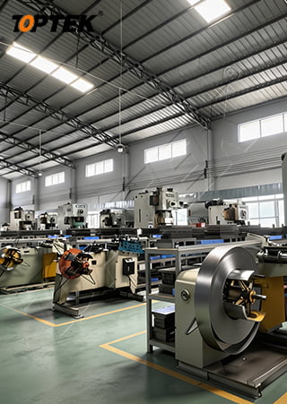 TOPTEK stamping workshop with high precision pneumatic punch press for commercial door hardware production