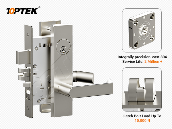 Heavy-Duty Commercial Mortise Locks with ANSI Grade 1 escutcheon lever trim TKAMEC9200 for high-traffic doors