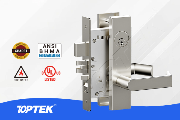 TOPTEK commercial mortise lock with escutcheon lever trim and exposed lockcase