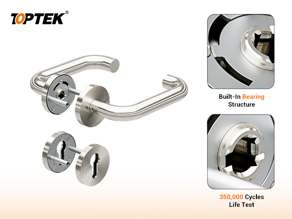 TOPTEK curved lever handle with round rose and bearing detail