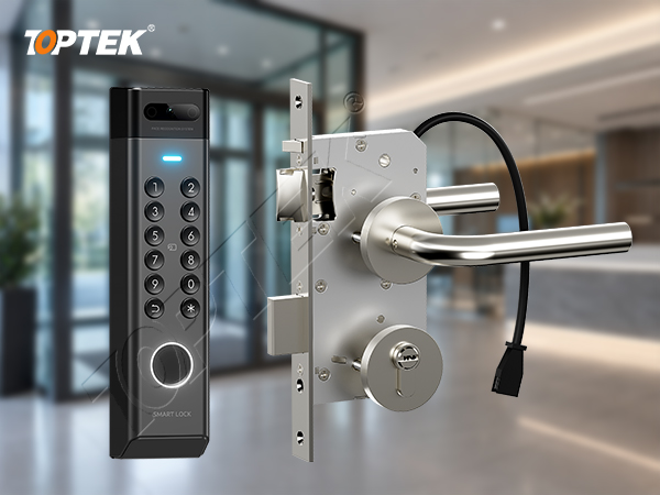 TOPTEK electronic mortise lock with latchbolt lever trim and cable connection