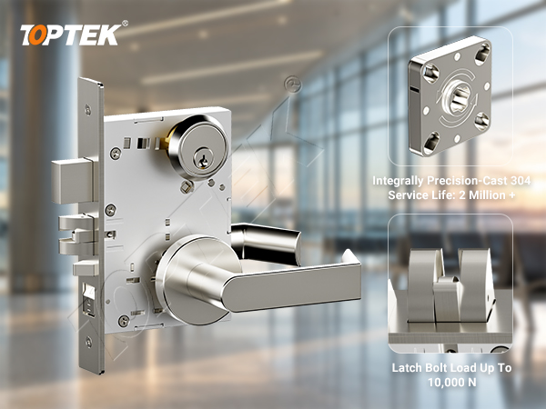 TOPTEK TKAMRR9200 round rose mortise lock trim showing separate lever and cylinder furniture